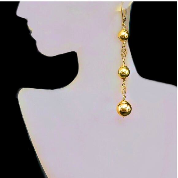 Vintage Gold balls earrings / 3" Drop Dangle / Authentic 1/20 -14K Gold Filled - Picture 1 of 8